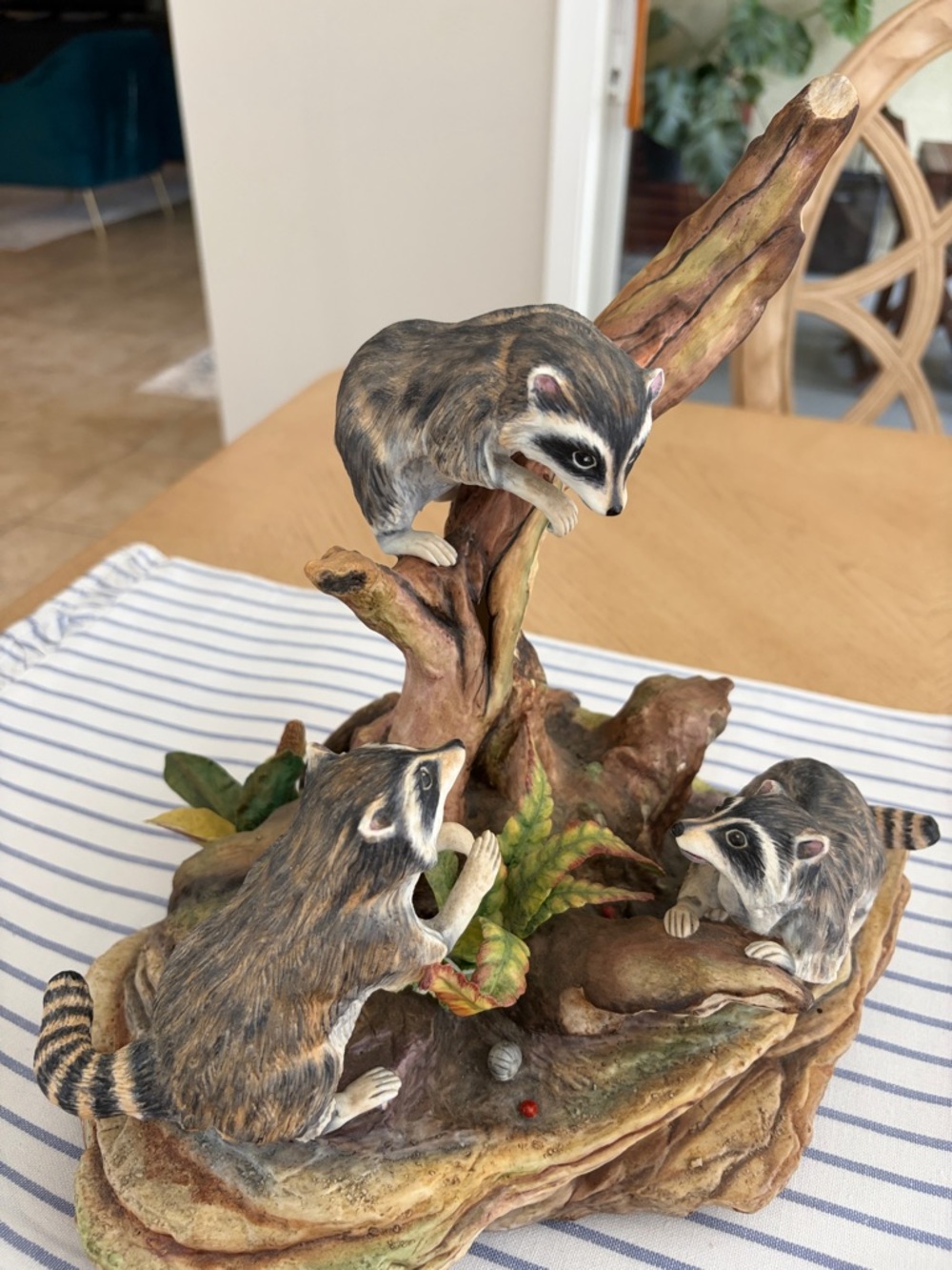 Hand-Painted Brown Raccoon Family Figurine Home Accent